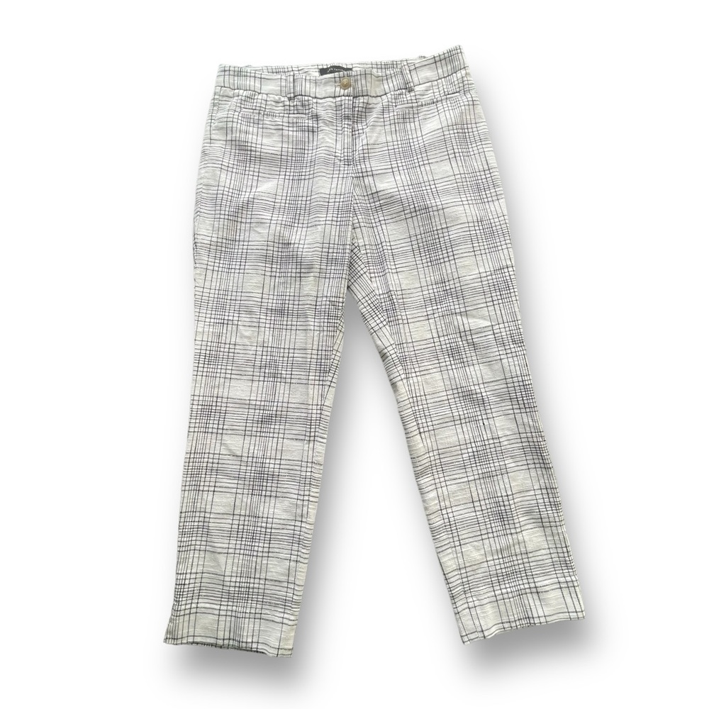 Ann Taylor Cream/Black Windowpane Plaid Cotton Pants Women's Size 6 Office